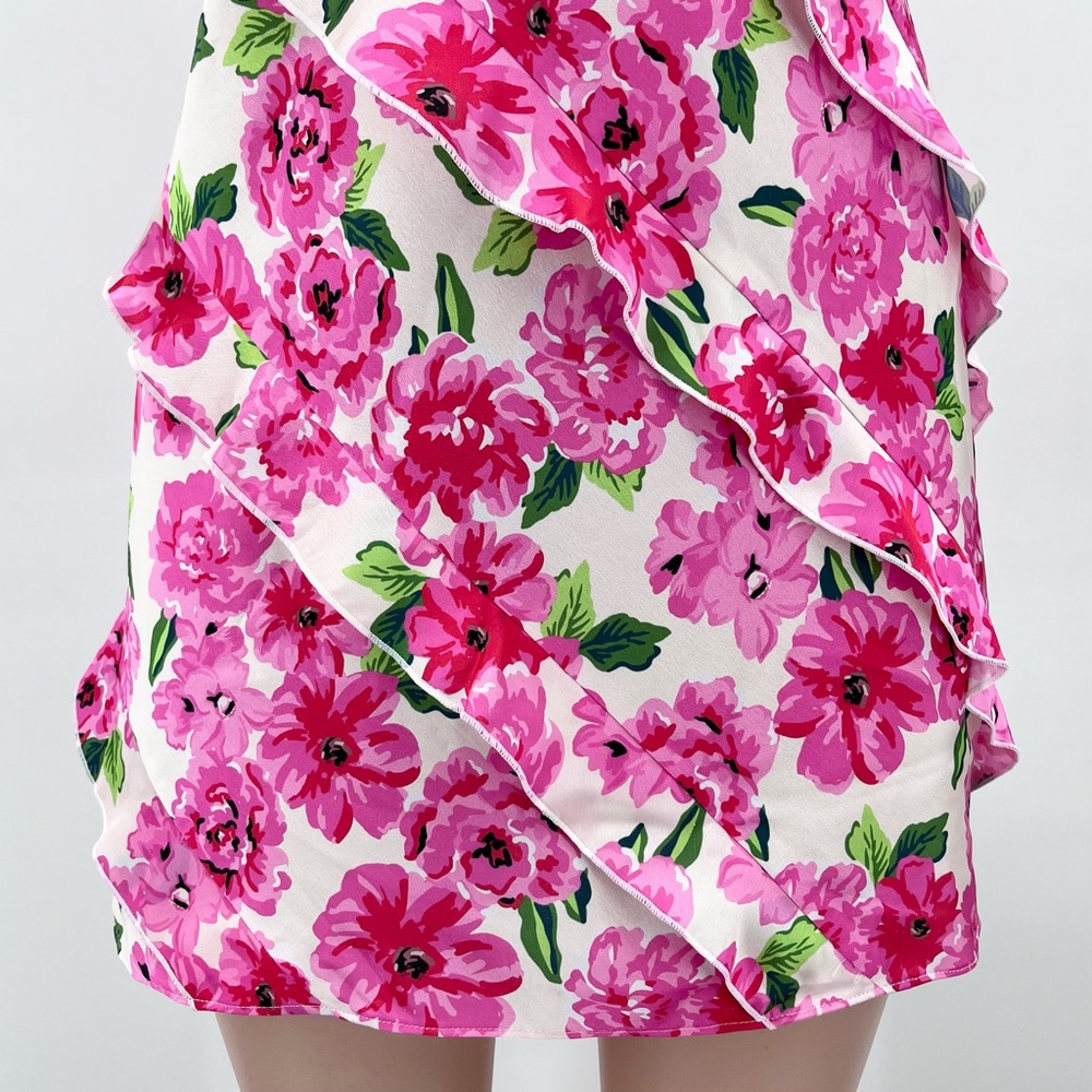 NWT Show Me Your Mumu Rosa Ruffle Pink Floral Satin Mini Dress Size Medium - Picture 7 of 15